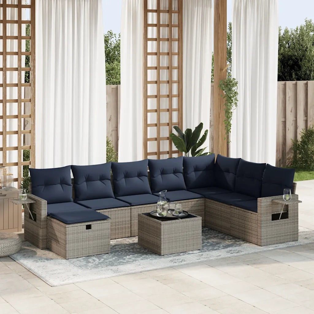 Set Divano da Giardino 9 pz con Cuscini Grigio in Polyrattan 3325547