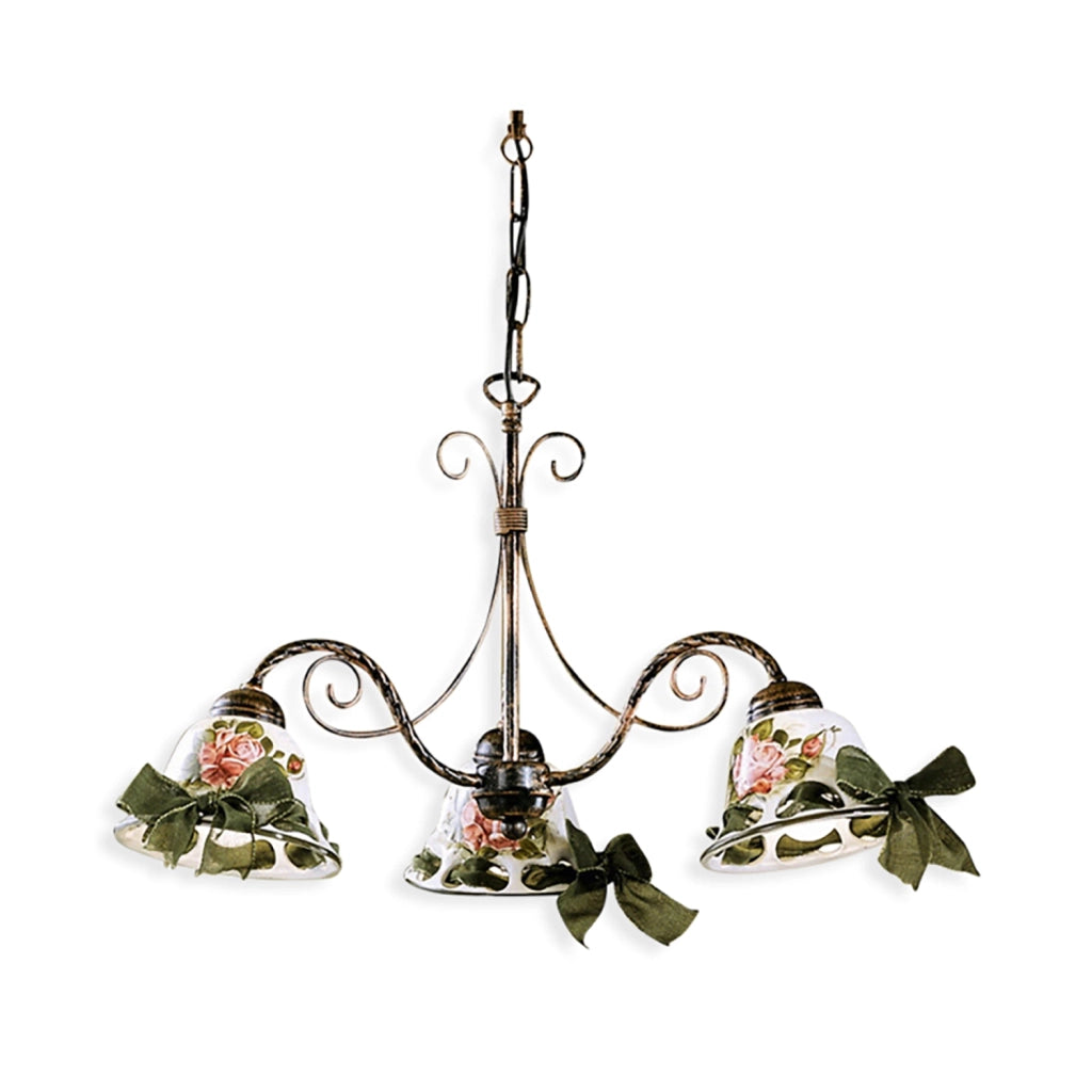 Lampadario Classico Napoli Metallo E Ceramica Nero Sfumato Rame 3 Luci E14