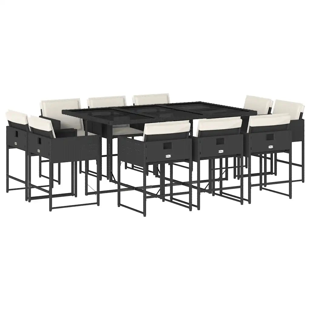 Set da Pranzo da Giardino 11 pz con Cuscini in Polyrattan Nero 3278153