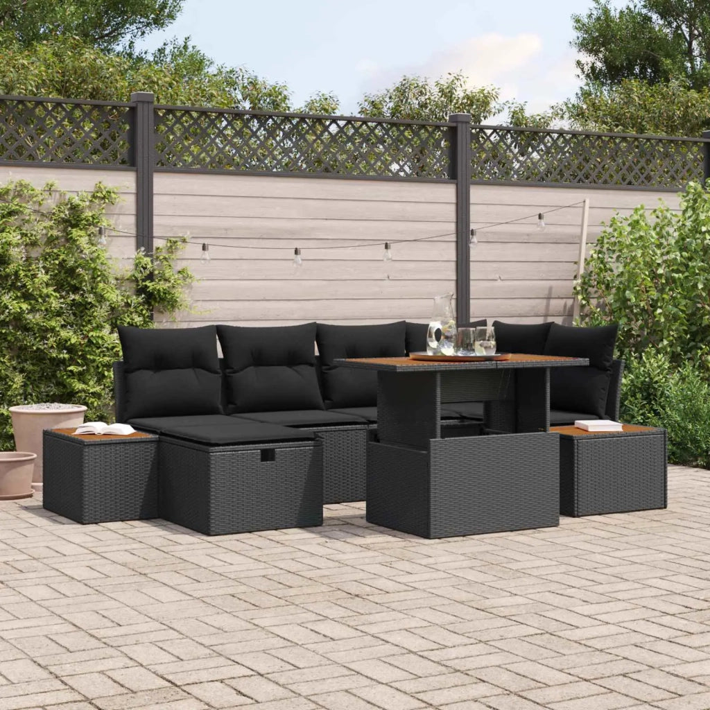 Set Divano da Giardino 7 pcs Nero polyrattan