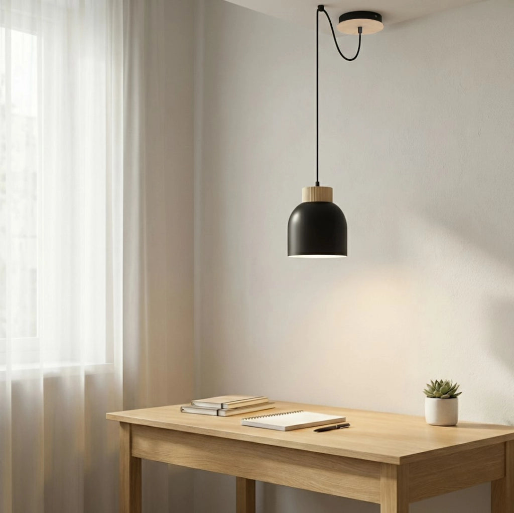 Lampada sospesa KRU nera legno 1xE27 Emibig
