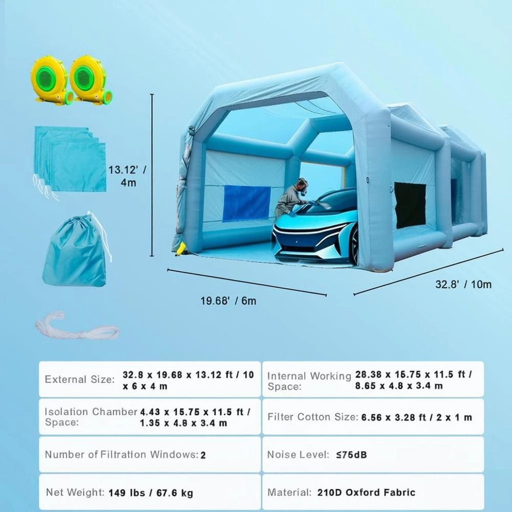 Tenda Verniciatura Spray Gonfiabile Auto Moto SUV 2 Ventilatori 1100W 950W Filtro 3 Strati 10x4x6m