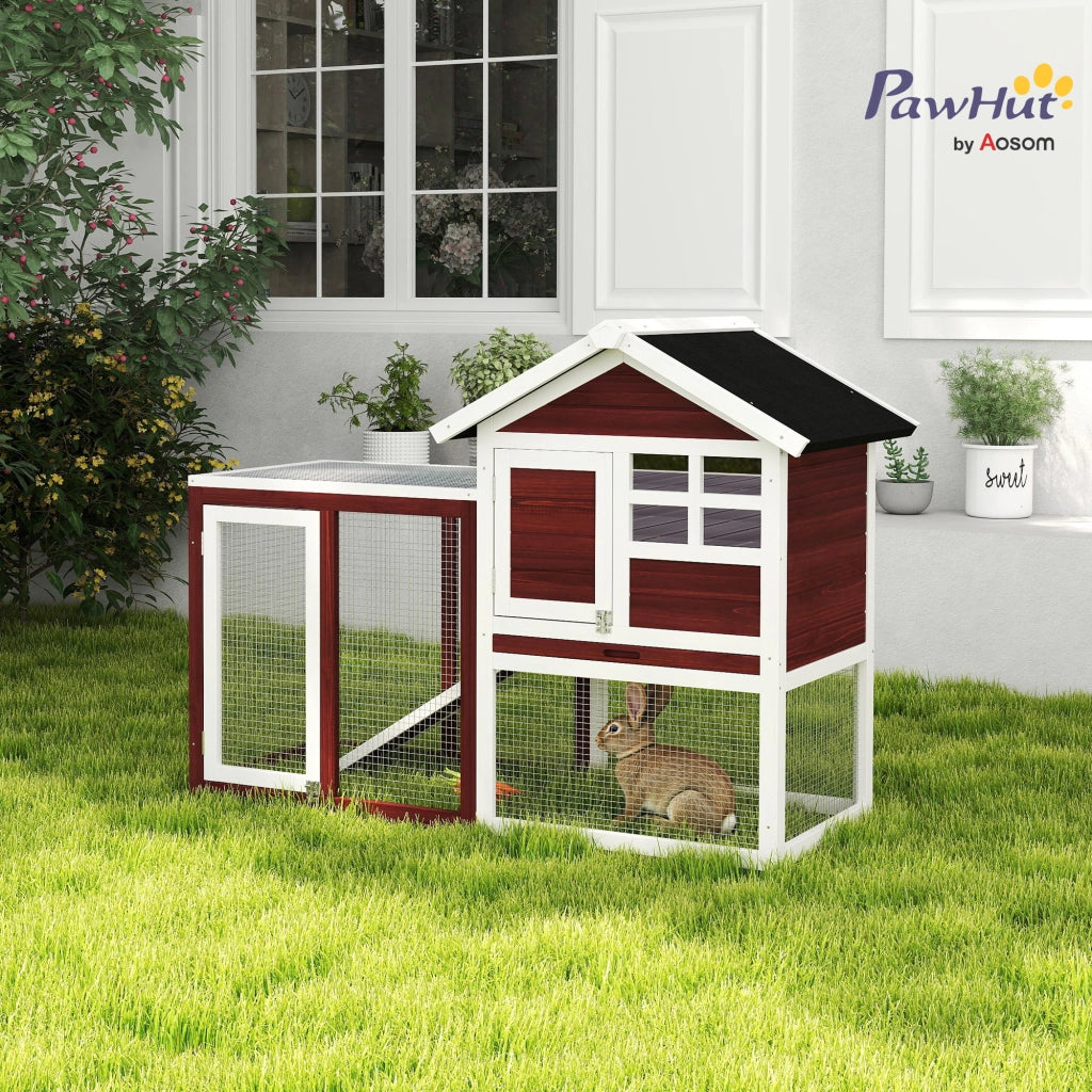 Casetta per Conigli da Giardino con Rampa ¨C Minimal ¨C Legno 123.5x62.5x92.5 cm Marrone Bianco