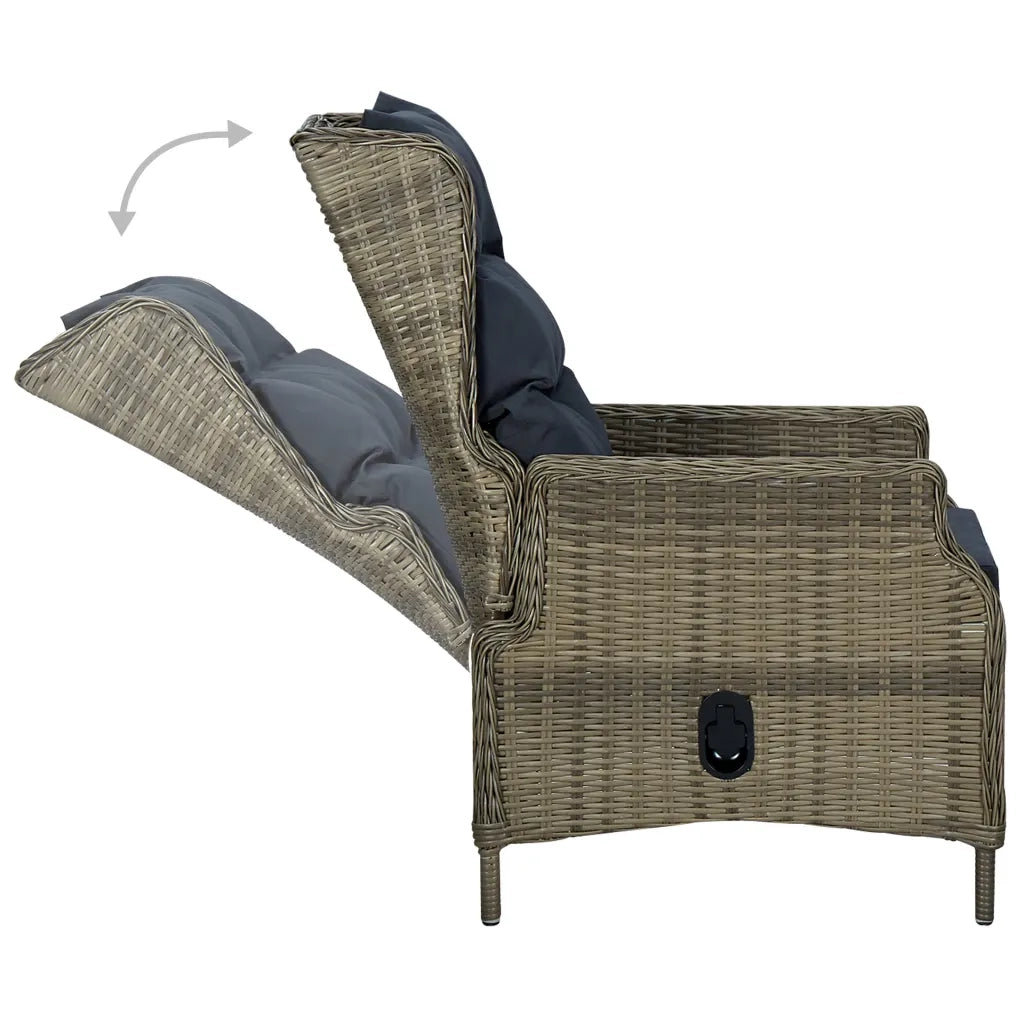 Sedia da Giardino Reclinabile con Pouf Polyrattan Marrone 313305
