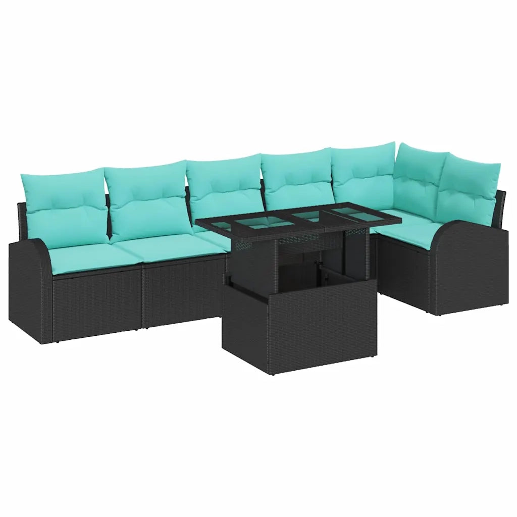 Set Divano da Giardino con cuscino 7 pcs Nero Poly Rattan 3357399