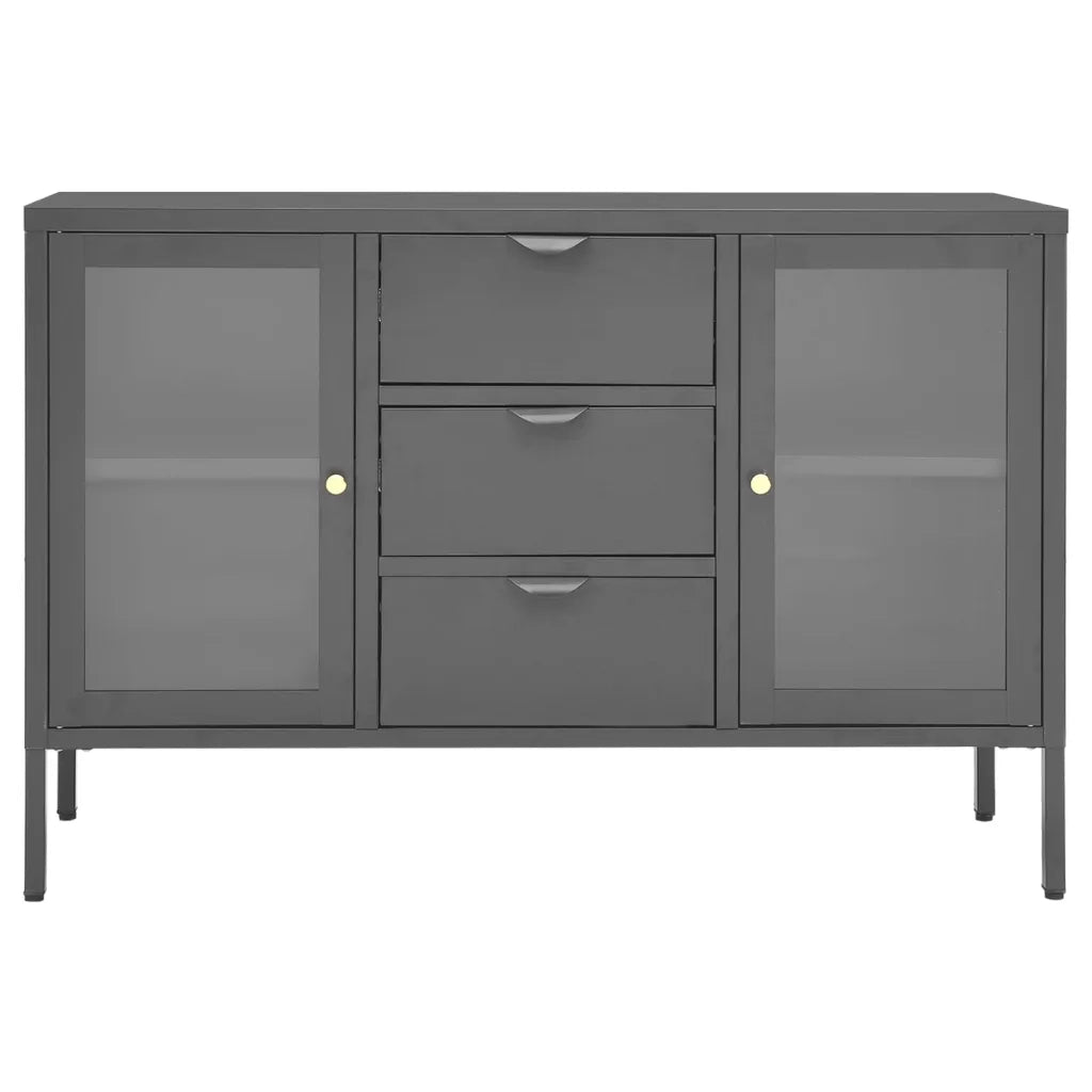 Credenza Antracite 105x35x70 cm in Acciaio e Vetro Temperato
