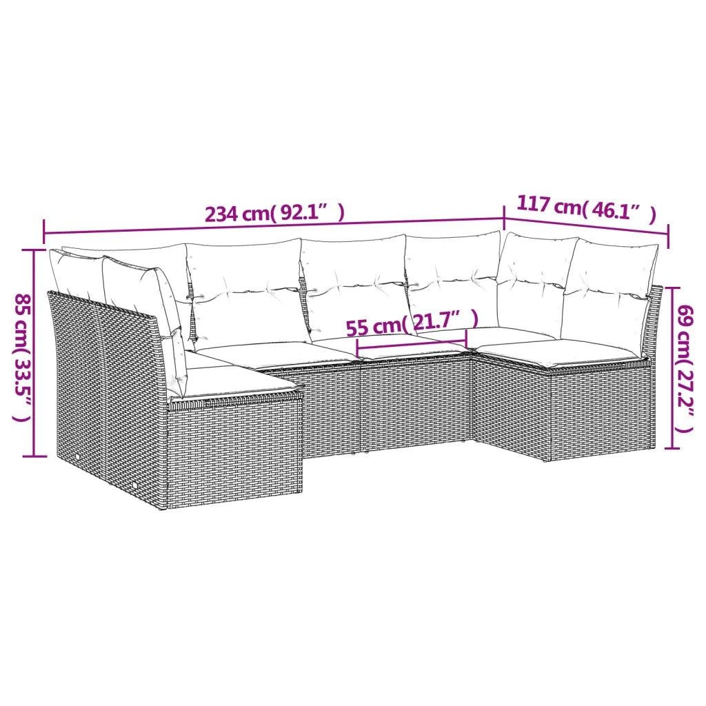 Set Divano da Giardino 6pz con Cuscini Grigio Chiaro Polyrattan 3217392