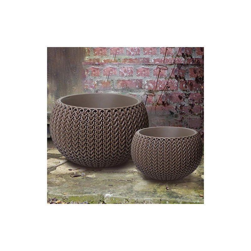Lot de 2 pot +  cache-pots CURVER aspect tricotÃ©