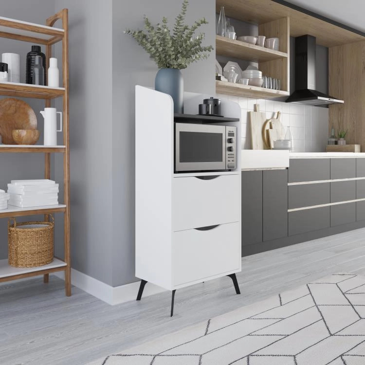 Mobile Multiuso Bianco con 2 Cassetti e 1 Ripiano Grigio Retrò 60x36x136 cm