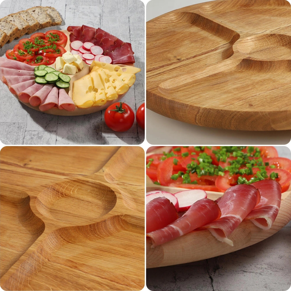Vassoio girevole KADAX per servire snack, antipasti e formaggi, con 4 scomparti.