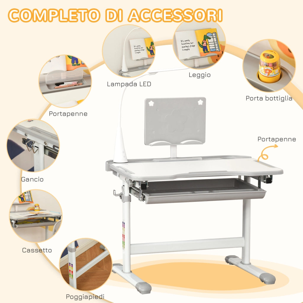 Sedia e Scrivania Regolabile per Bambini ¨C zephmum ¨C Grigio