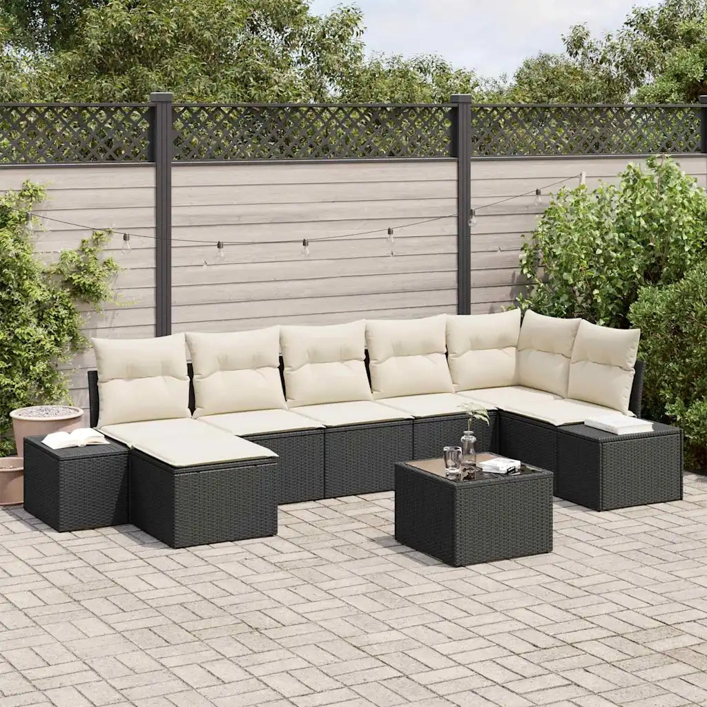 Set Divano da Giardino con cuscino 7 pcs Nero polyrattan 3355826