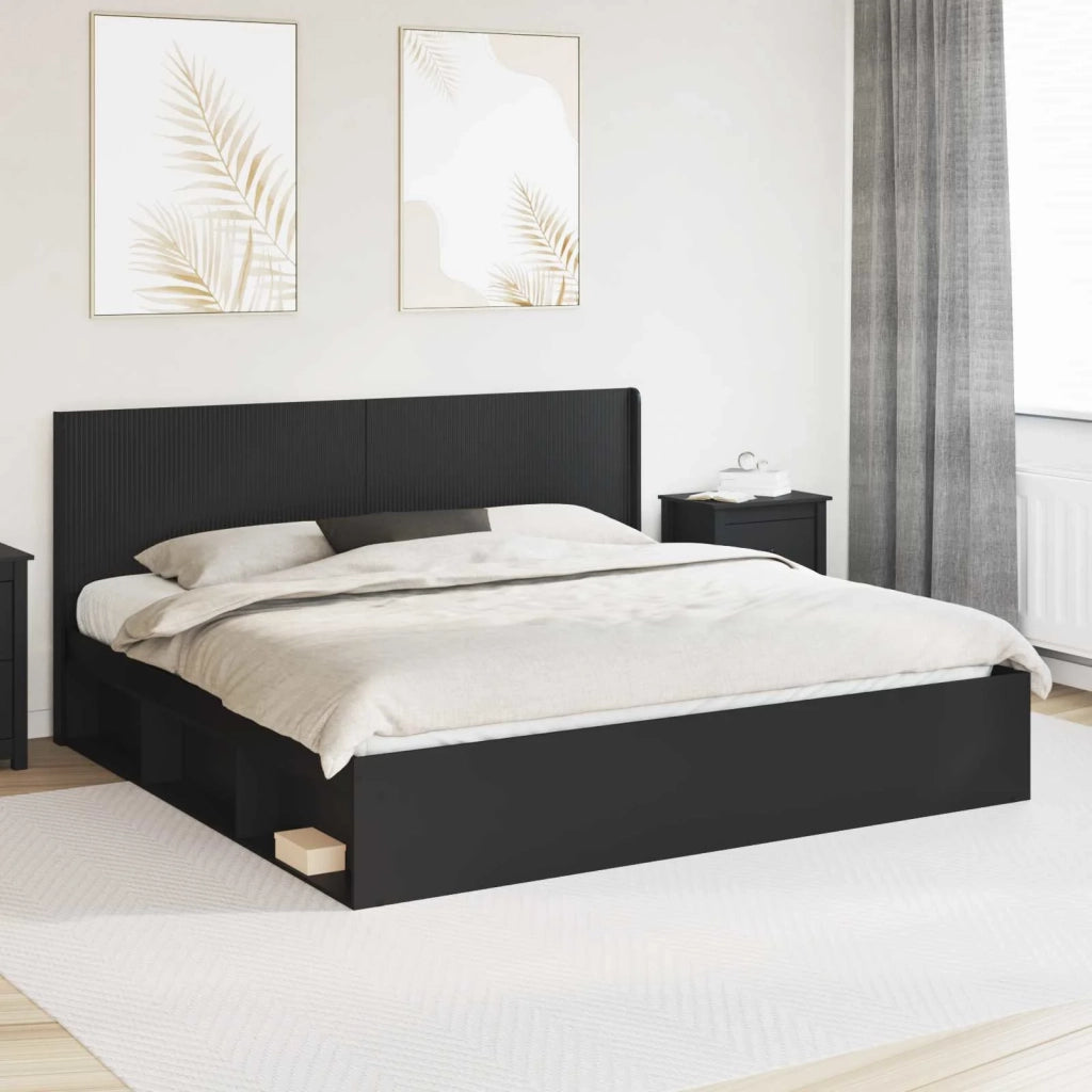 Struttura del letto con stoccaggio e testata-Giroletto con contenitore Nero 180 x 200 cm 271793
