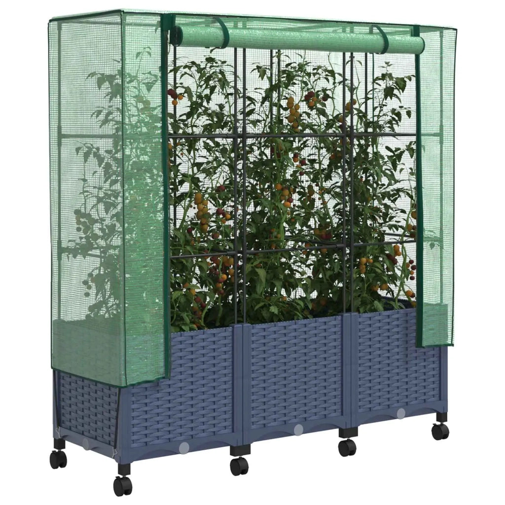 Vaso da Giardino con Copertura per Serra e Ruote 3 pz PP 3423068