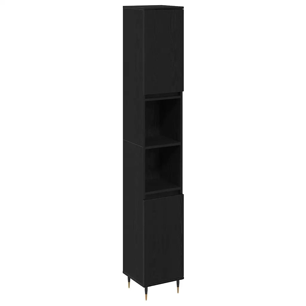 Set di mobili per il bagno 3 pcs Rovere Nero Legno multistrato
