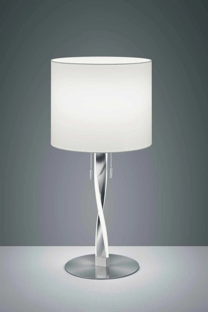 Lampada da tavolo, metallo e tessuto, bianco e acciaio, H 62 cm, Nandor