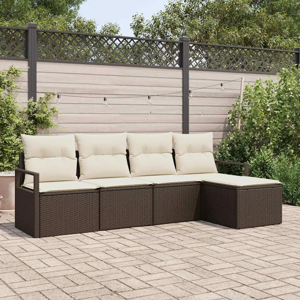 Set di divani con cuscino 5 pcs Marrone e Crema polyrattan