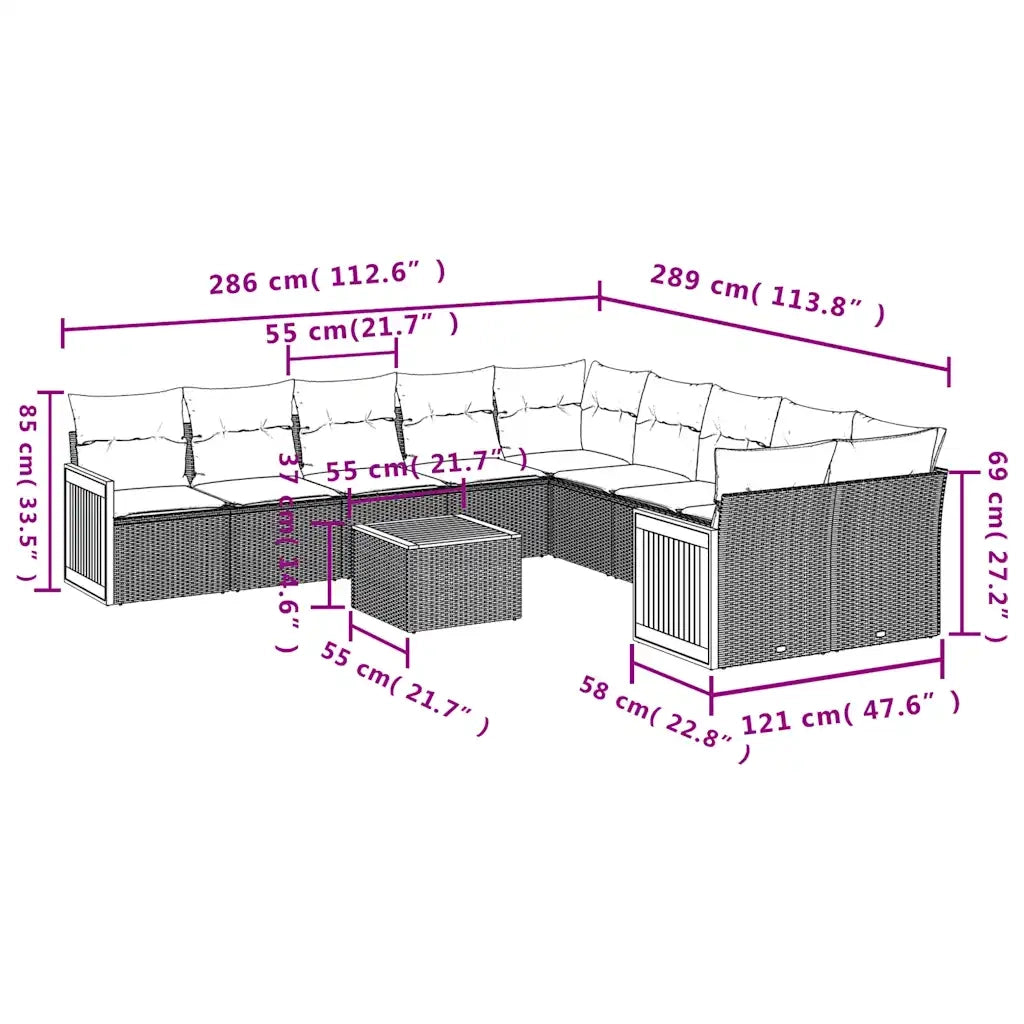 Set Divani da Giardino 11 pz con Cuscini Nero in Polyrattan 3228038