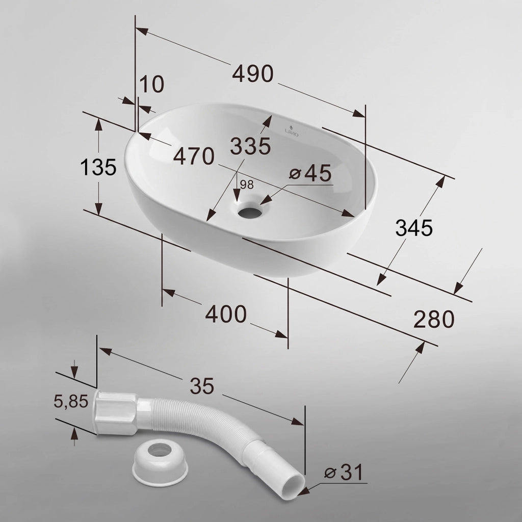 Lavabo da appoggio ovale ELIPSE ceramica 49 cm Bianco