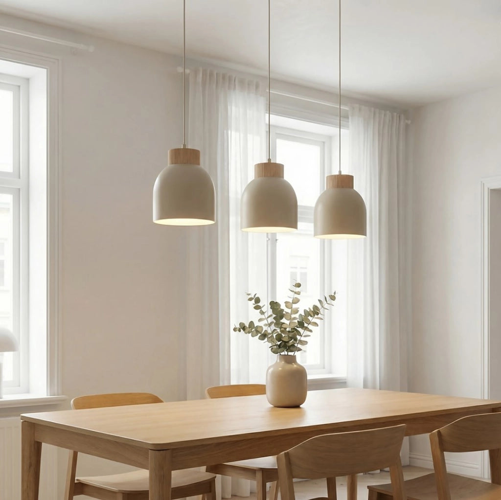 Lampada sospesa VIGO beige legno 3xE27 Emibig
