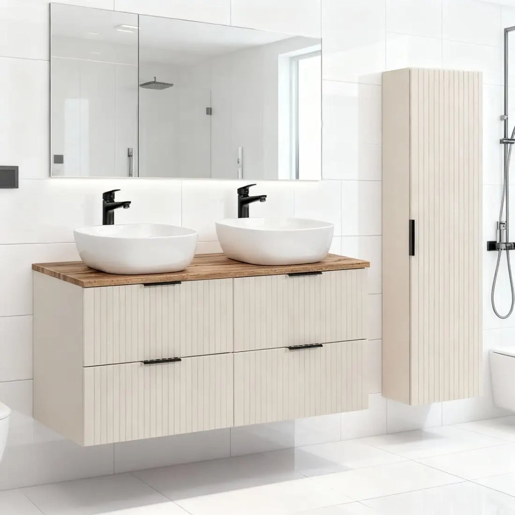 Set bagno NOXERA 120 cm – Marrone congo & wotan – 2 lavabi da appoggio + colonna
