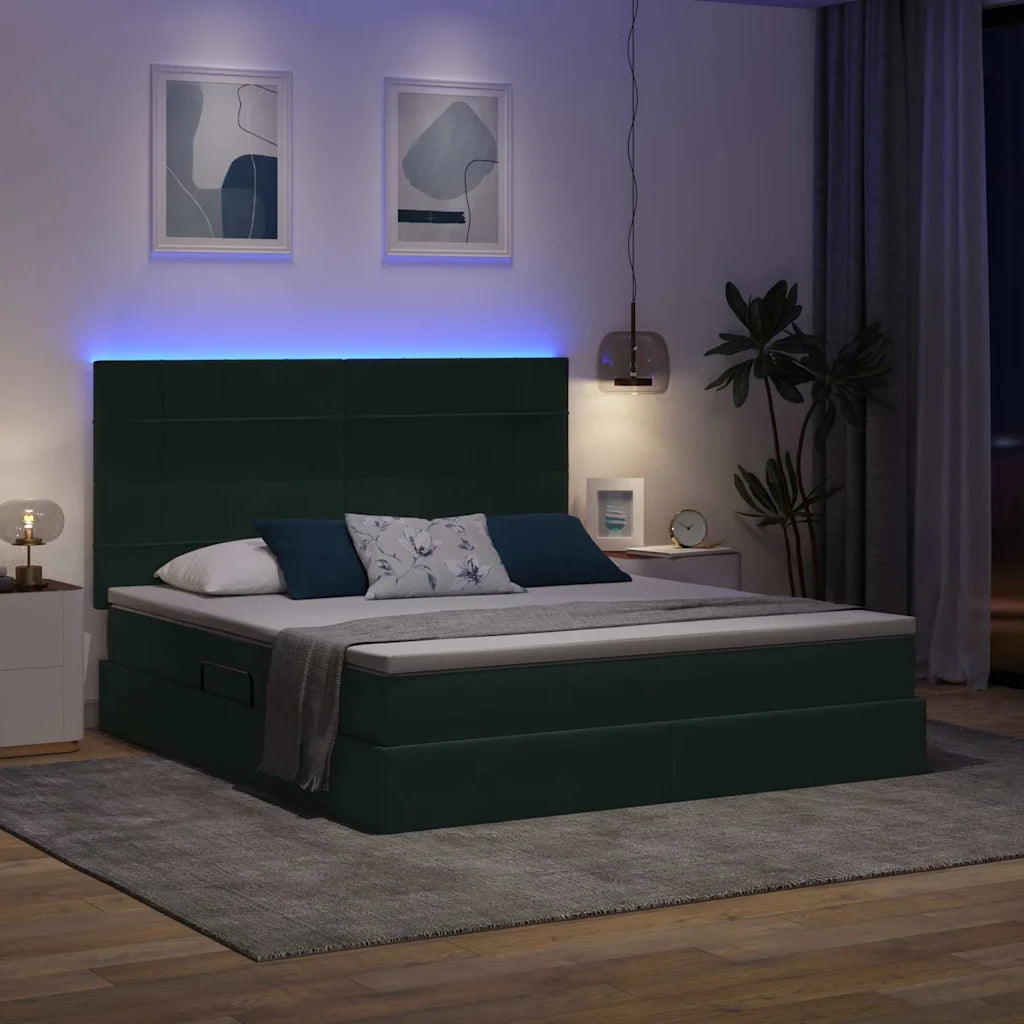 Letto con contenitore e LED Verde Scuro 180 x 200 cm Velluto