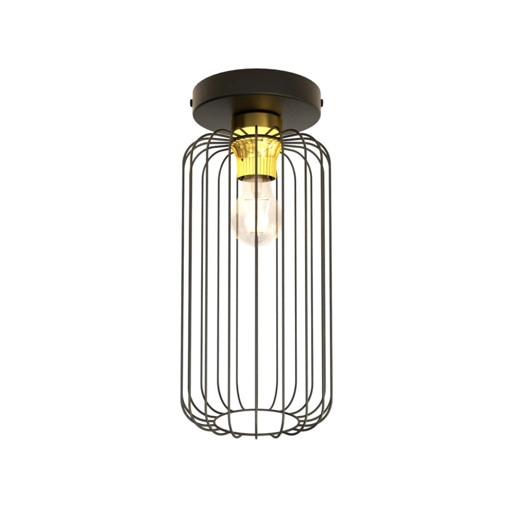 Plafoniera loft a gabbia nero oro BARN E27 15W Emibig