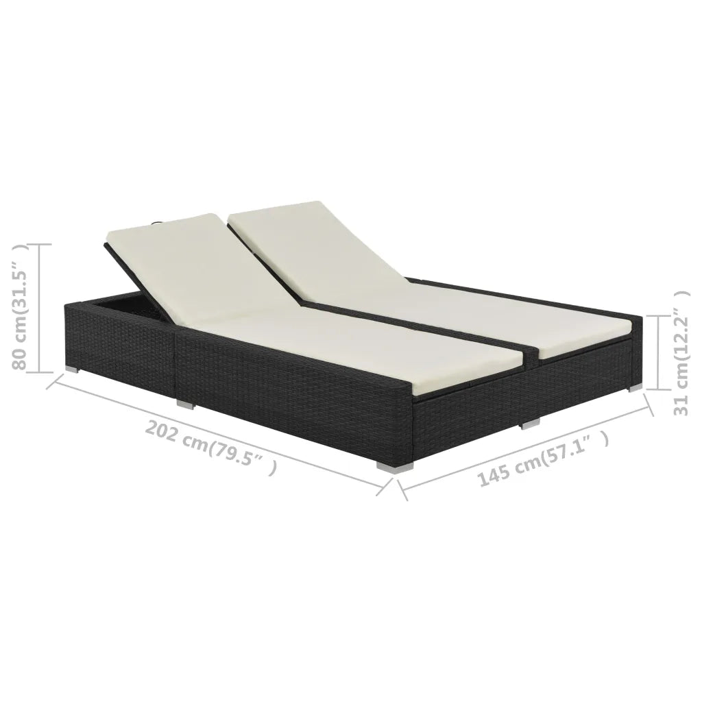 Lettino Prendisole Doppio in Polyrattan Nero 44752