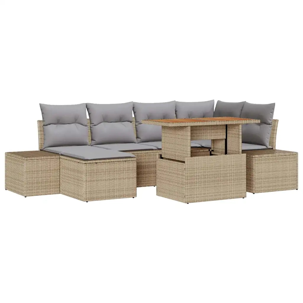 Set da Pranzo per Giardino con cuscino 7 pcs Beige e grigio
