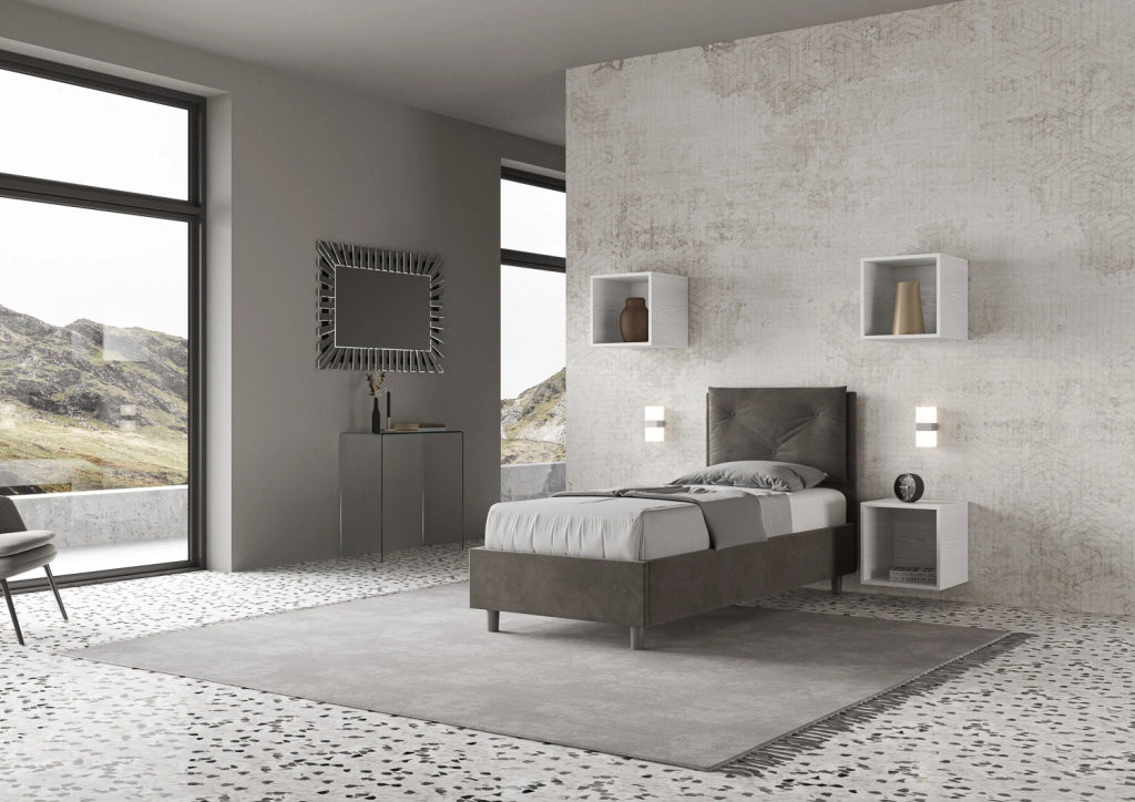 BS COM Letto singolo senza rete imbottito 90x200 microfibra grigio