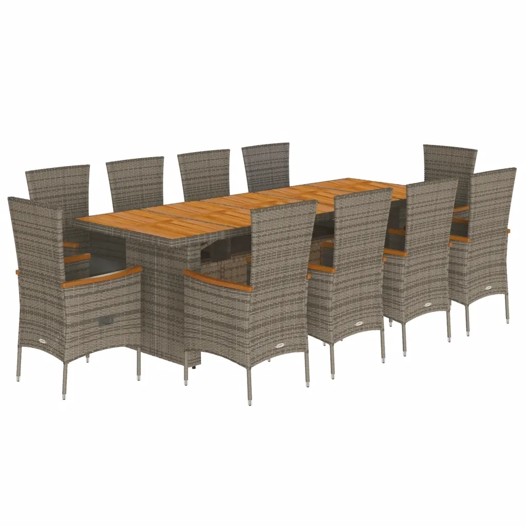 Set da Pranzo da Giardino 11pz con Cuscini in Polyrattan Grigio