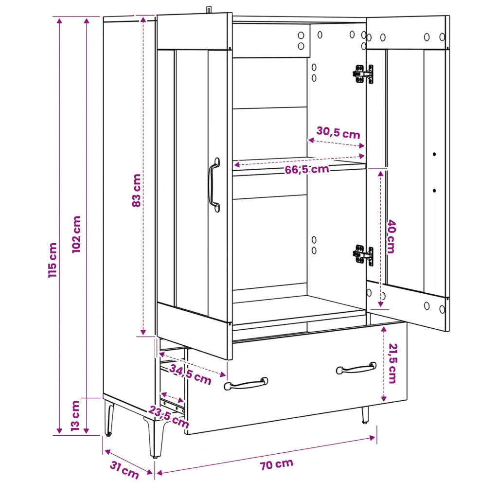 Credenza Rovere Nero 70 x 31 x 115 cm Legno ingegnerizzato 8009859
