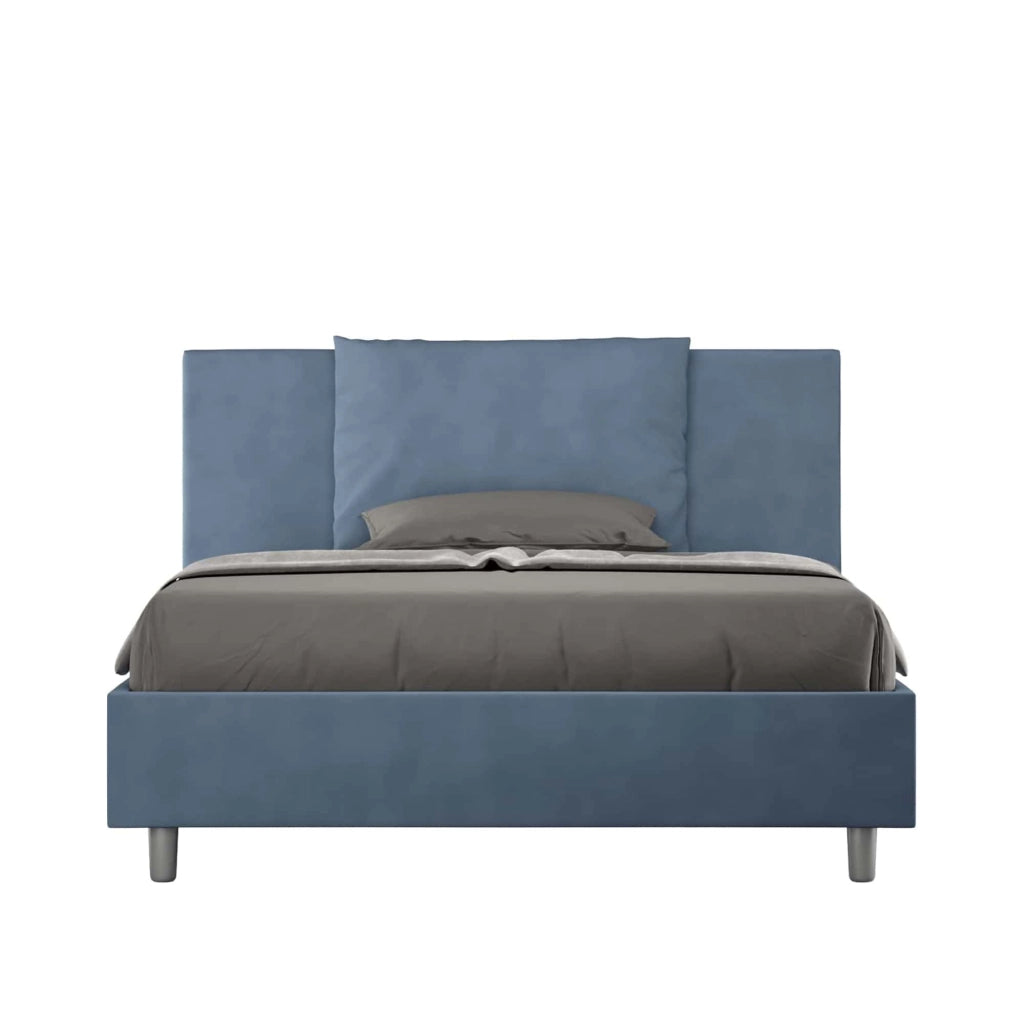 BS COM Letto queen size senza rete imbottito 150x190 microfibra blu