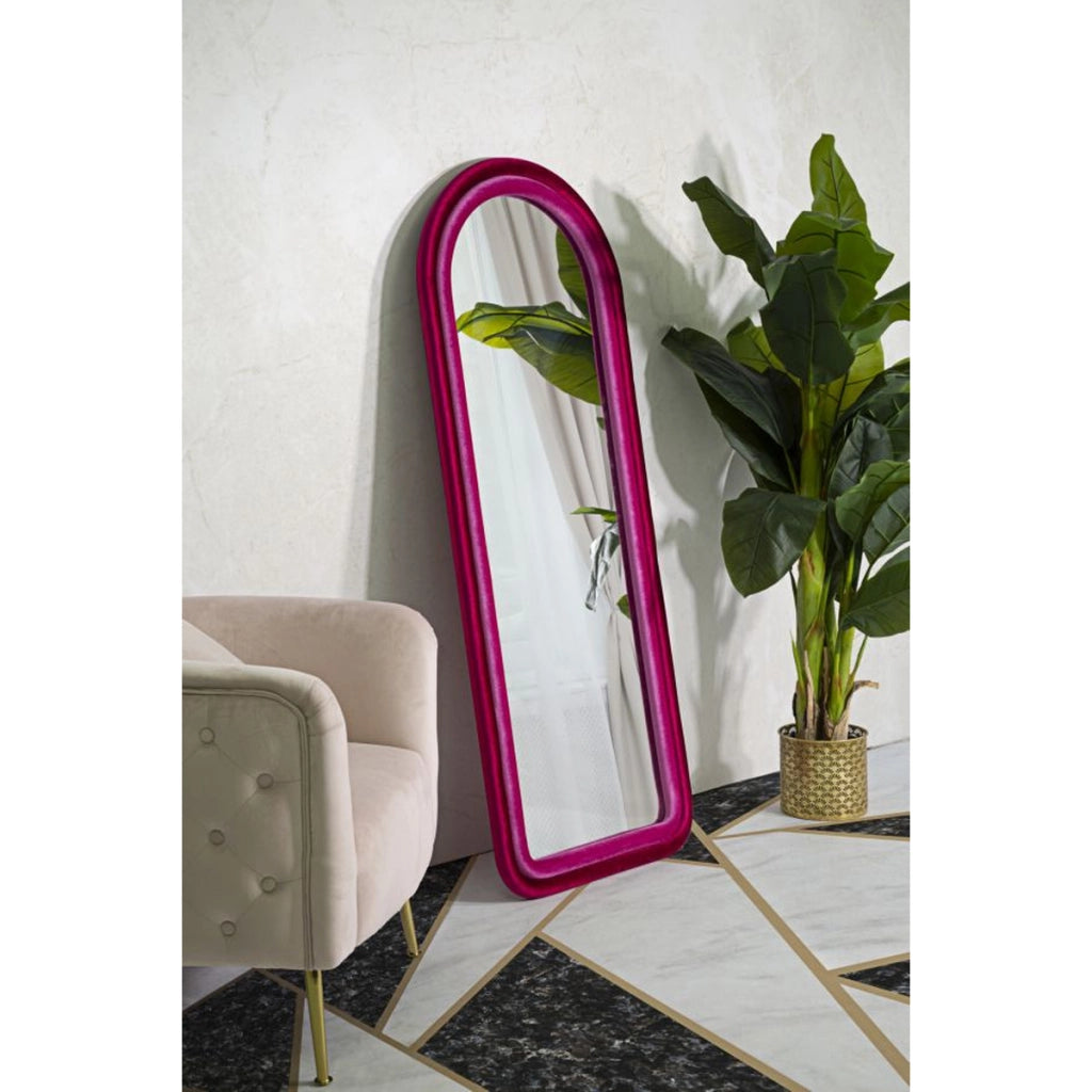 Specchio da parete Cloe in velluto fucsia 67x166 cm