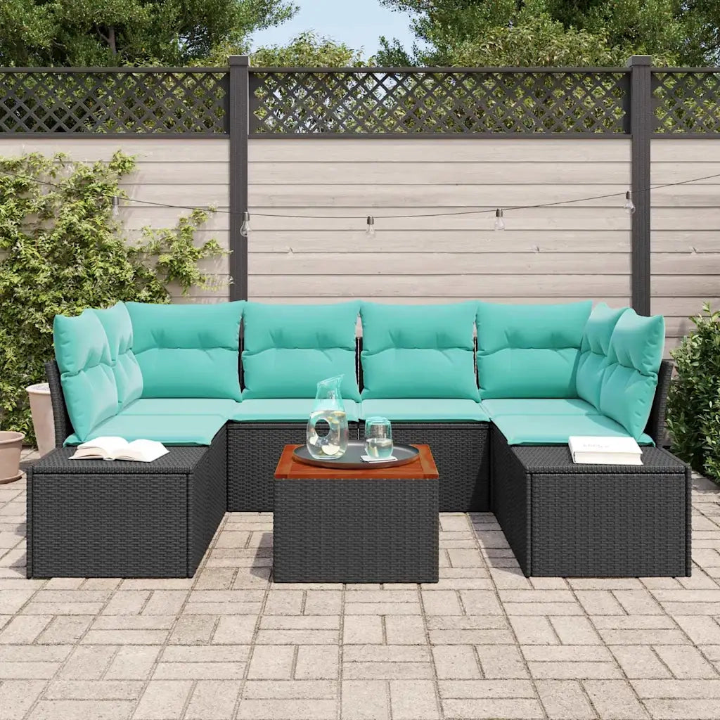 Set Divano da Giardino 7 pz Nero e Turchese polyrattan 3356583