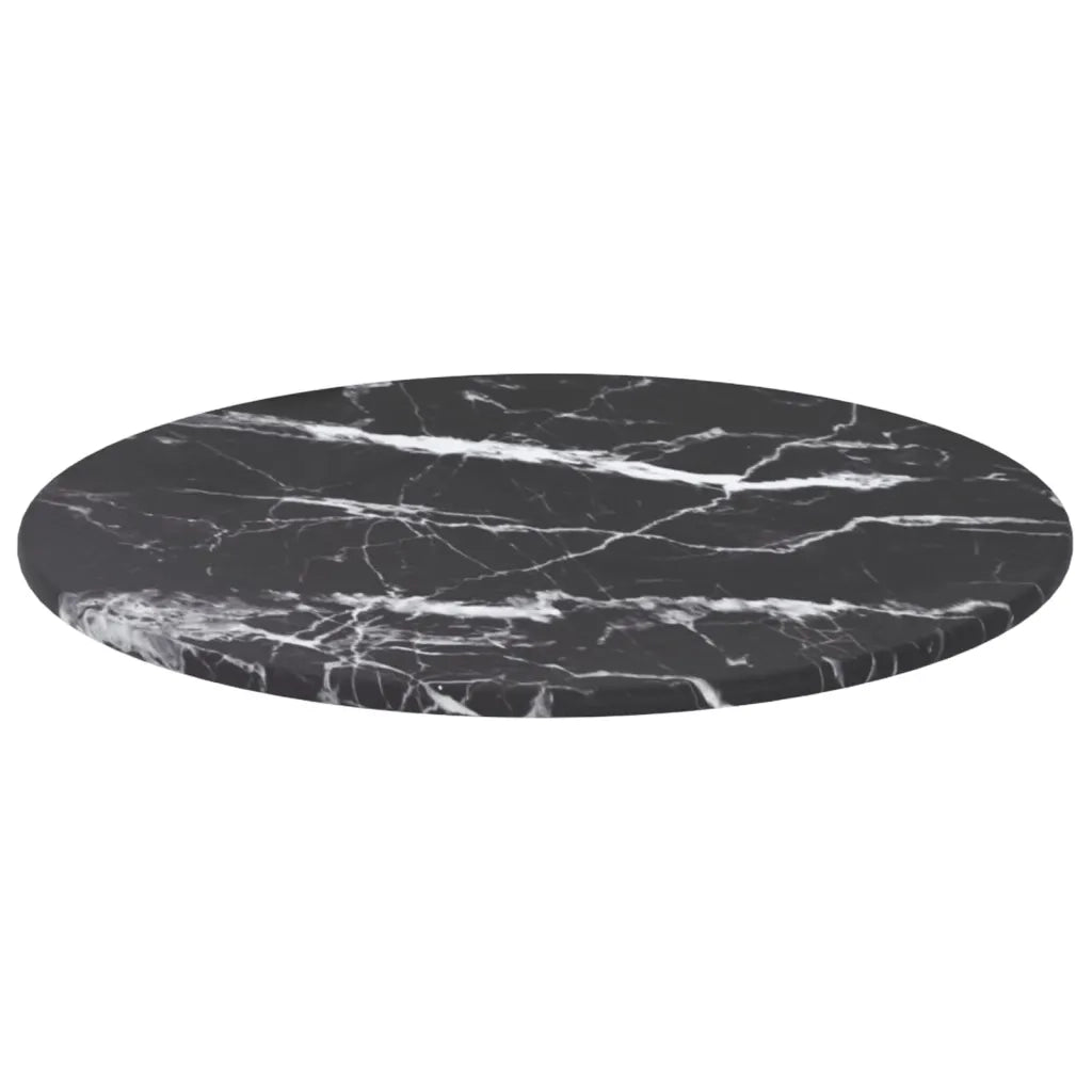 Piano per Tavolo Nero Ø30x0,8 cm Vetro Temperato Design Marmo 322261