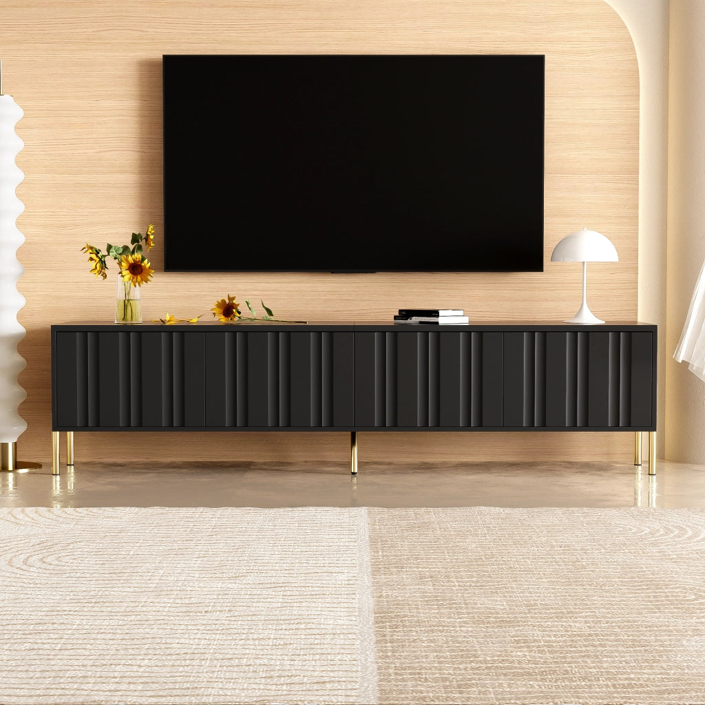 Mobile TV nero - Zephmum - 190x38x48 cm - gambe dorate