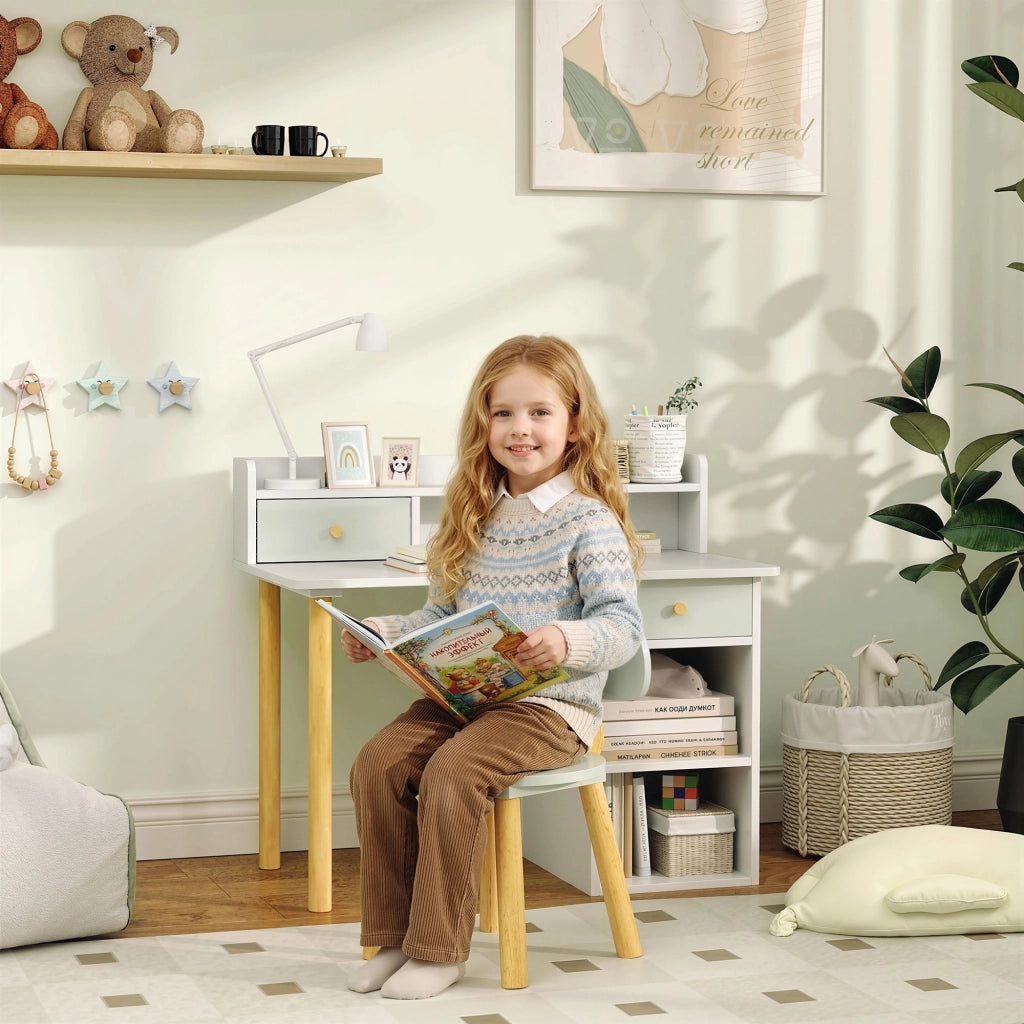 Scrivania per Bambini con Cassetti e Sedia ¨C Minimal ¨C Verde Chiaro e Bianco 90x50x75
