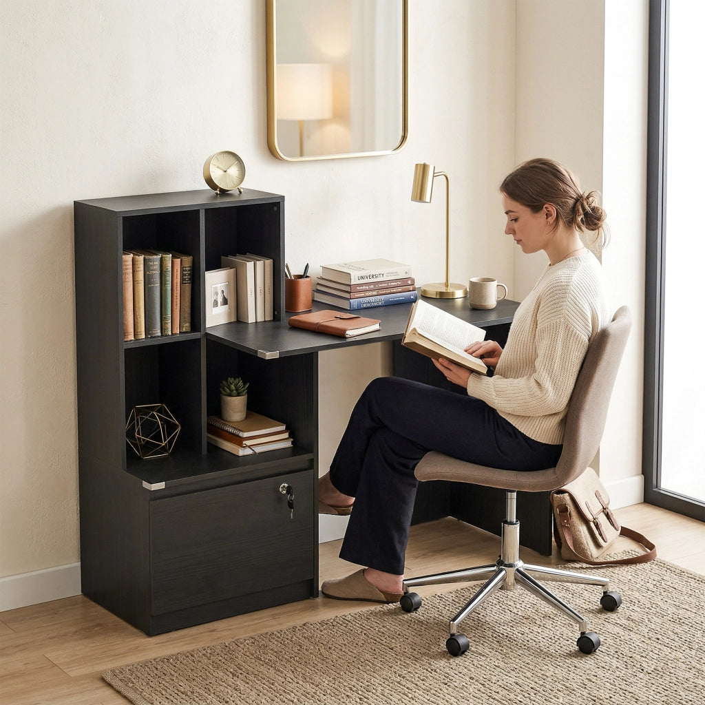 Scrivania con libreria e cassetto ¨C Minimal ¨C 126x50x109 cm, nero