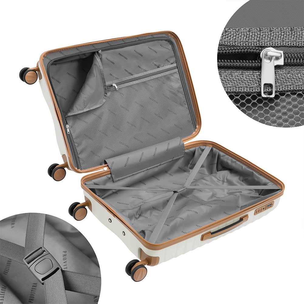 Set 4 Valigie Rigide Abs e PP con Beauty Case, Trolley 4 Ruote, Lucchetto Bianco