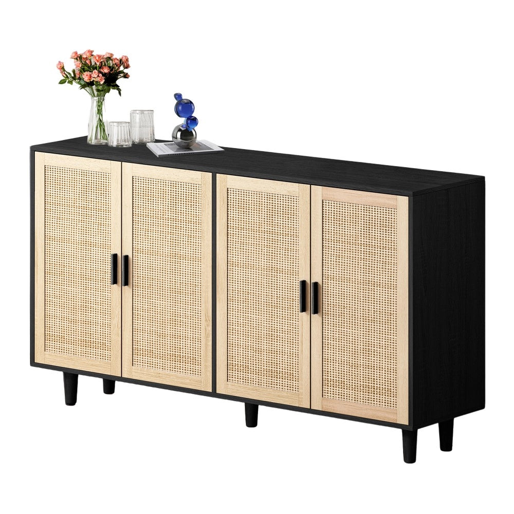 Armadio a 4 Ante in Rattan con Ripiani ¨C MINIMAL ¨C Nero, 158 cm