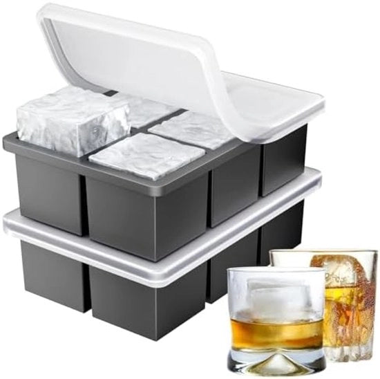 Siliconi Block di Gelato a forma di cubo grande 2 pezzi, XXL Block di Gelato con coperchio per 5cm 12 cubi di Gelato, materiale BPA-free, Block di Gelato premium in silicone per bevande fredde, whisky, cocktail, birra e caffè