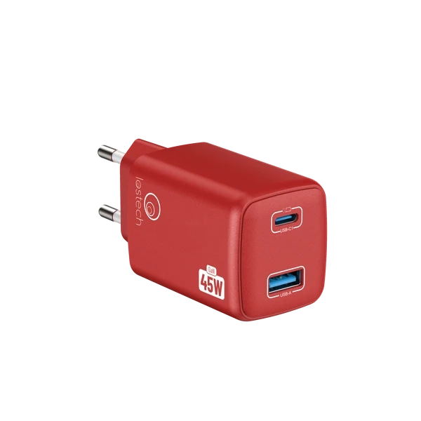 Caricatore Gan 45W Rosso USB con USB a Cavo USB con USB C Lostech