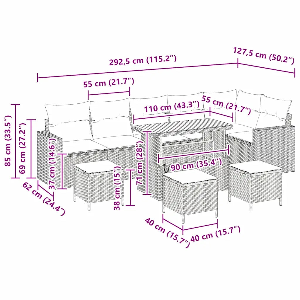 Set Divano da Giardino 10 pcs Nero polyrattan 3361640