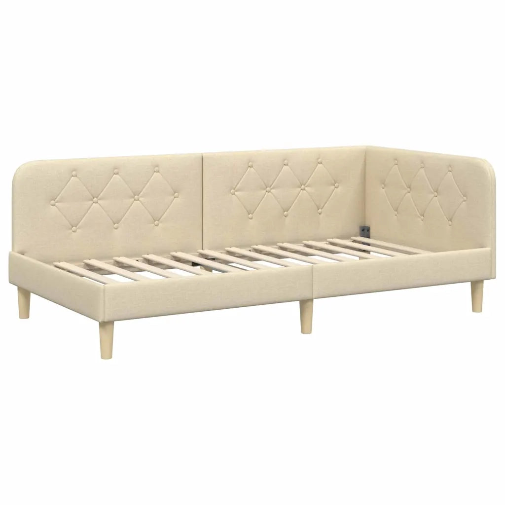 Cornice del letto ad angolo Crema 100 x 200 cm Tessuto