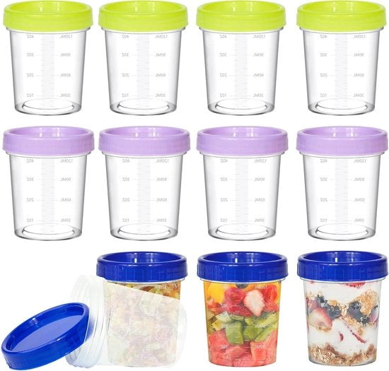 Contenitori alimentari piccoli con coperchi - 12 pezzi 120 ml contenitori in plastica - Imprigionano l'aria - Riciclabili - Adatti per salse snack microonde - Graduati