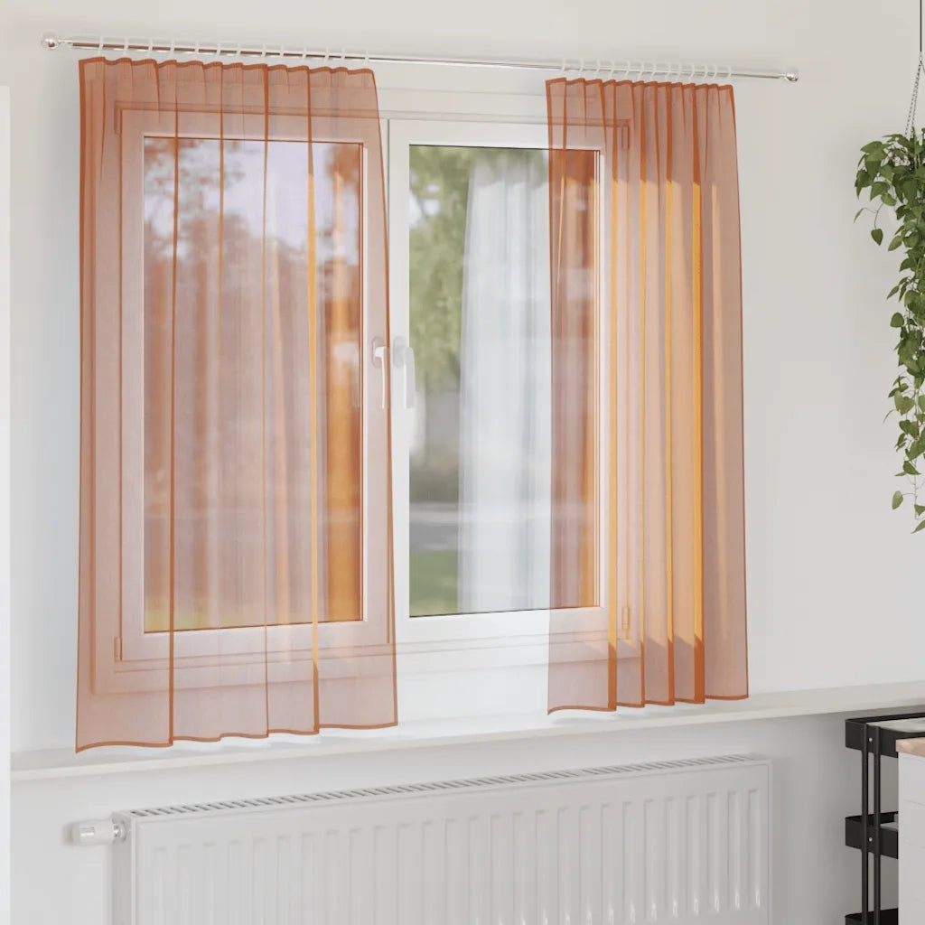 Tende in Voile con Tasche per Aste 2 pz Terracotta