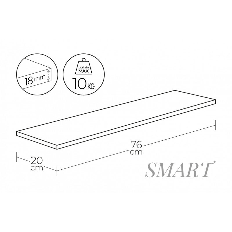 Mensola da Muro, Scaffale Legno, Mensola da Parete, Rovere Tabacco, 76x20x1,8 cm - Smart