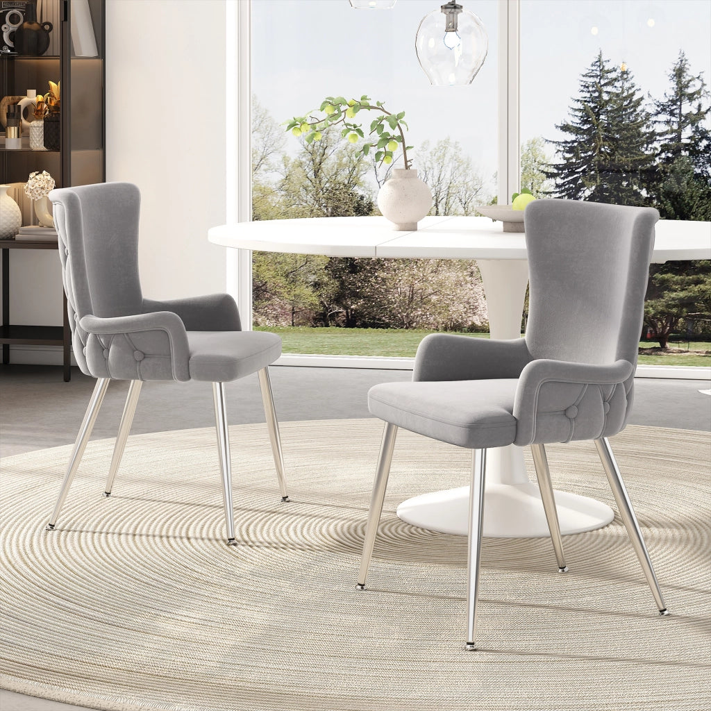 Set di 2 sedie da pranzo in velluto - Zephmum- Gambe in metallo argento, grigio