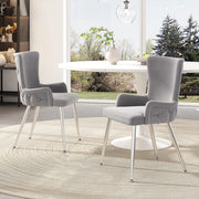 Set di 2 sedie da pranzo in velluto - Zephmum- Gambe in metallo argento, grigio